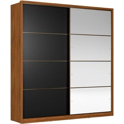 Guarda Roupa Casal Portas De Correr Com Espelho Belga Nogueira Preto Flex Demartez Nogueira Preto Flex