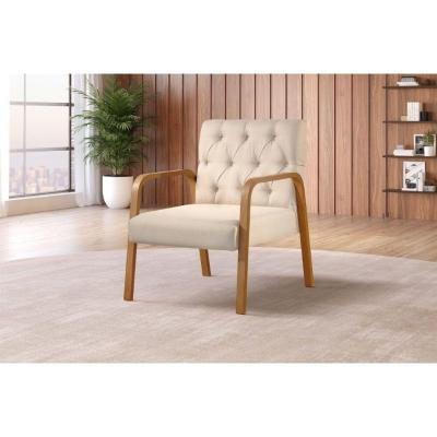 Poltrona Ellie Base Fixa De Madeira Em Poliéster Due Decor Bege