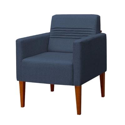Poltrona Aila Com Base Fixa De Madeira Em Linho Due Decor Azul Marinho