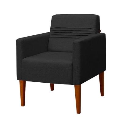 Poltrona Aila Com Base Fixa De Madeira Em Linho Due Decor Preto