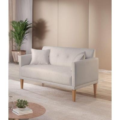 Poltrona Helena 2 Lugares Base Fixa Em Madeira Due Decor Bege
