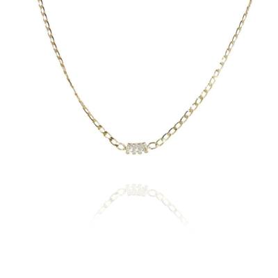 Choker De Corrente Chapada Com Zircônias Ao Centro Folheado A Ouro 18k [f027]