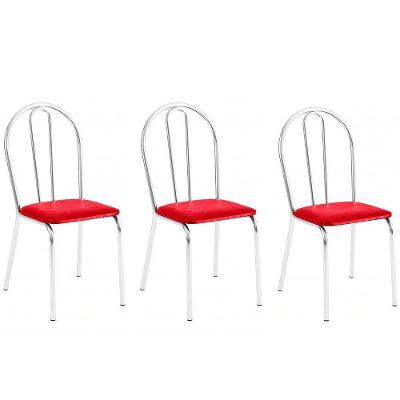 Kit 3 Cadeiras Lisboa Cromada Para Cozinha Ou área Gourmet-assento Sintético Vermelho
