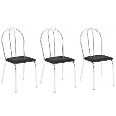 Kit 3 Cadeiras Lisboa Cromada Para Cozinha Ou área Gourmet-assento Sintético Preto