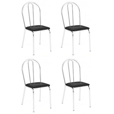 Kit 4 Cadeiras Lisboa Cromada Para Cozinha Ou área Gourmet-assento Sintético Preto