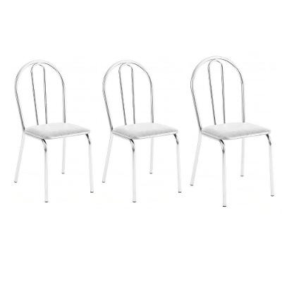 Kit 3 Cadeiras Lisboa Cromada Para Cozinha Ou área Gourmet-assento Sintético Branco