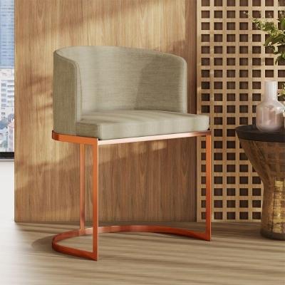 Poltrona M05 Em Linho Estrutura De Ferro Mais Decor Cobre/bege
