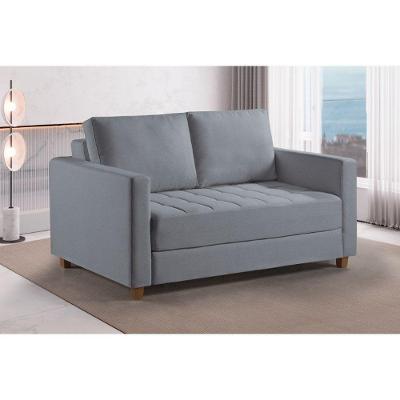 Sofa Cama Casal Marcelle 2 Lugares 150cm Linho Pe De Madeira Prata