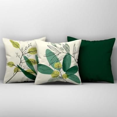Kit Trio De Almofadas Cheias Estampadas Em Veludo Suede 45cm X 45cm Enchimento Em Refil Silicone - Decoração Para Sala Cor Verde