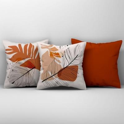 Kit Trio De Almofadas Cheias Estampadas Em Veludo Suede 45cm X 45cm Enchimento Em Refil Silicone - Decoração Para Sala Cor Terracota