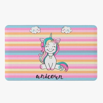 Tapete Para Quarto Infantil Estampado Unicórnio Listrado 60cm X 40cm - Base Antiderrapante