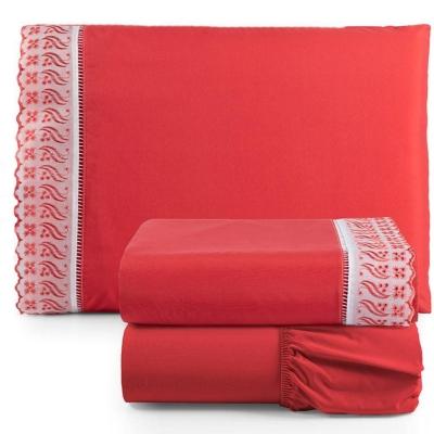Jogo De Lençol Suave Lese Percal 180 Fios Solteiro 3 Peças Barato - Vermelho