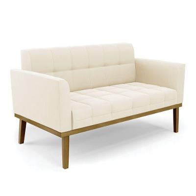 Sofá Namoradeira 2 Lugares De Madeira Castanho Elisa Veludo Bege D03 - D\'rossi