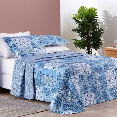 Colcha Estampada Dupla Face Bouti King 03 Peças - Azul Sereno