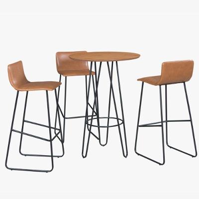 Conjunto Mesa Bistrô Dubai Tampo Madeira Com 3 Banquetas Em Couro Caramelo E Metal Preto
