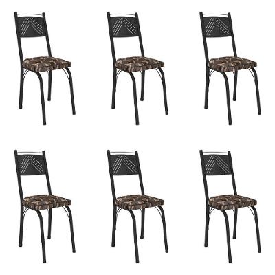 Kit 6 Cadeiras De Cozinha Virginia Estampado Mosaico Palha Pés De Ferro Preto - Pallazio