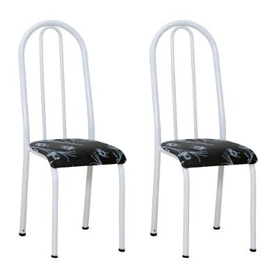 Kit 2 Cadeiras De Cozinha Flórida Estampado Preto Florido Pés De Ferro Branco - Pallazio