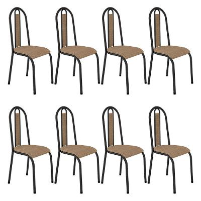 Kit 8 Cadeiras De Cozinha Arizona Estampado Rattan Bege Pés De Ferro Preto - Pallazio