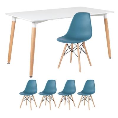 Mesa Retangular 80 X 140 Cm Branco + 4 Cadeiras Turquesa