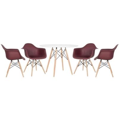 Mesa Redonda Eames 100 Cm Branco + 4 Cadeiras Eiffel Daw Marrom Marrom