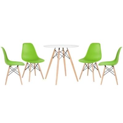 Mesa Redonda Eames 70 Cm Branco + 4 Cadeiras Eiffel Dsw Verde Claro