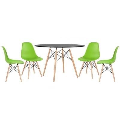 Mesa Redonda Eames 120cm Preto + 4 Cadeiras Verde Claro
