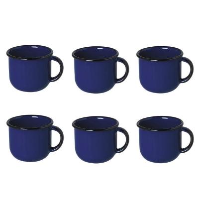 Jogo De Xícara De Chá 06 Peças Esmaltada Azul 240 Ml Ewel