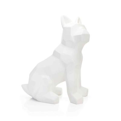 Escultura Cachorro Em Resina Branco Mate 26cm
