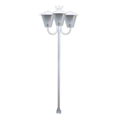 Poste Braço Curvo Luminária Romana Tripla Jardim Branco 2mt