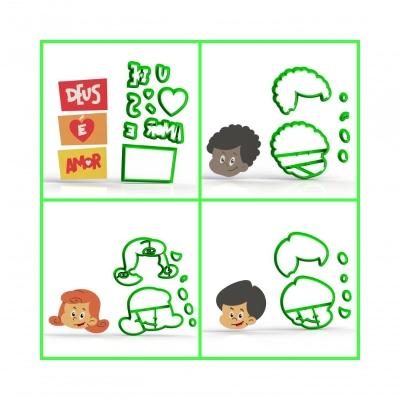 Cortador Kit 3 Palavrinhas - 4 Personagens Modulares 5 Cm