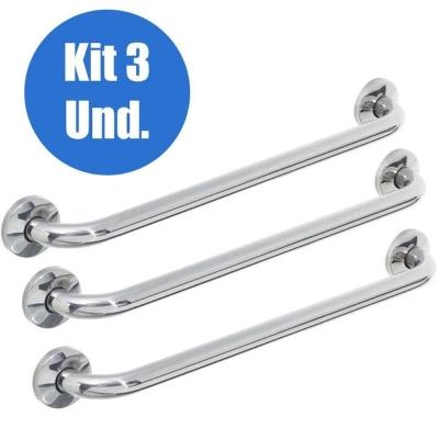 Alça Apoio Banheiro 40Cm Inox Barra Kit 3 Um