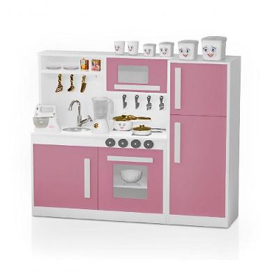Cozinha Perfeita Infantil 100%Mdf Com Geladeira Rosa Potente