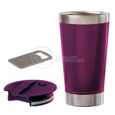 Copo Térmico Com Tampa E Abridor De Garrafa 473ml Roxo