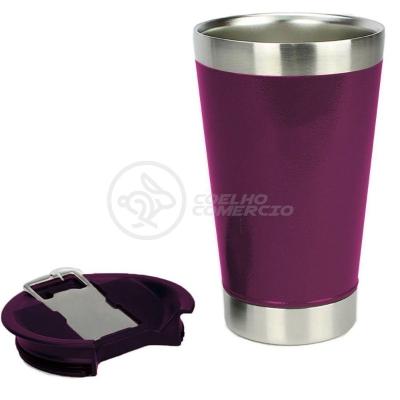 Copo Térmico Com Tampa E Abridor De Garrafa 473ml Roxo