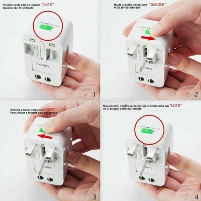 Adaptador Tomada Universal Padrão 150 Países Uk Europa Eua Asia Viagem Bivolt 110/220 Bivolt Aio