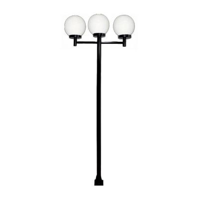 Poste Luminária Triplo Globo G Braço Reto Jardim Preto 200Cm