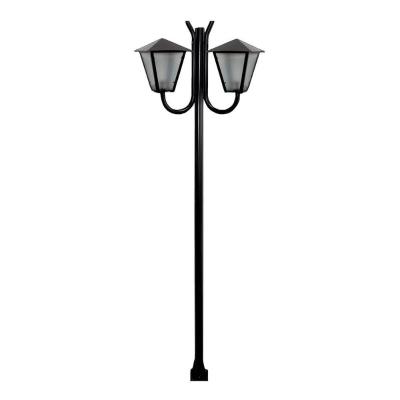 Poste Braço Curvo Luminária Romana Dupla Jardim Preto 300Cm