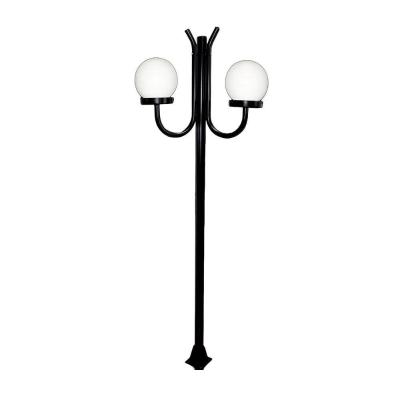 Poste Luminária Globo G Duplo Braço Curvo Cima Preto 300Cm