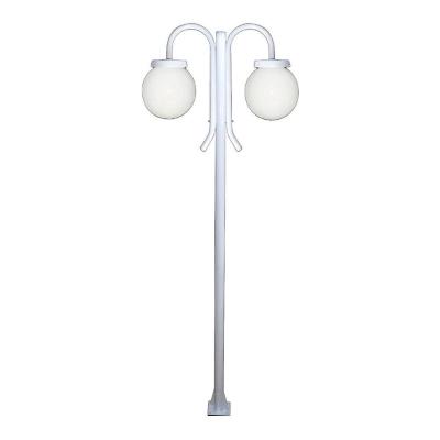 Poste Luminária Globo P Duplo Braço Curvo Cima Branco 200Cm