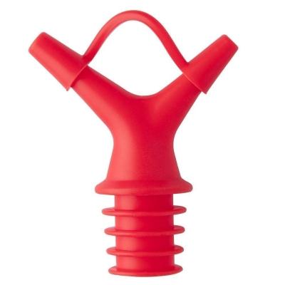 Bico Dosador Duplo Para Garrafas Azeite Vinagre Em Silicone Vermelho