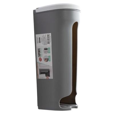 Porta Sacola De Parede Puxa Saco Dispenser Organizador Cinza