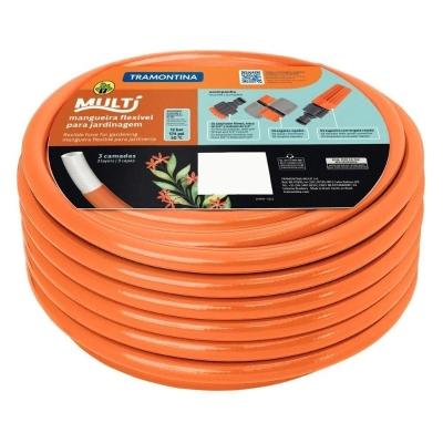 Mangueira Multi 1-2\'\' Laranja Em Pvc 3 Camadas 15mt Com Engates Rapidos E Esguicho - Tramontina