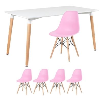 Mesa Retangular 80 X 140 Cm Branco + 4 Cadeiras Rosa Claro