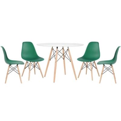 Mesa Redonda Eames 100 Cm Branco + 4 Cadeiras Eiffel Dsw Verde Escuro
