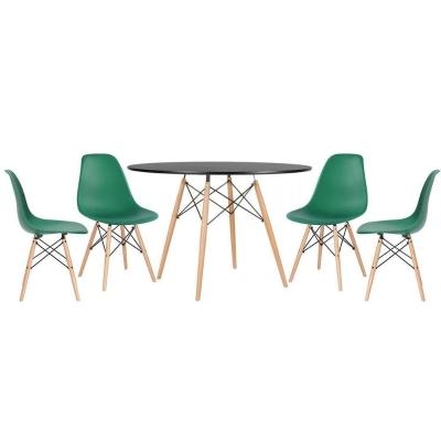 Mesa Redonda Eames 120 Cm Preto + 4 Cadeiras Eiffel Dsw Verde Escuro