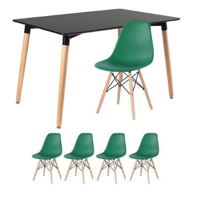 Mesa De Jantar Retangular Eames 80 X 120 Cm Preto + 4 Cadeiras Eiffel Dsw Verde Escuro