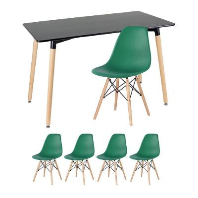 Mesa De Jantar Retangular Eames 60 X 120 Cm Preto + 4 Cadeiras Eiffel Dsw Verde Escuro
