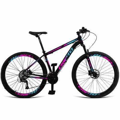 Bicicleta Aro 29 24 Marchas Freios Disco E Suspensão - Preto-azul E Rosa - 15" Preto-azul E Rosa