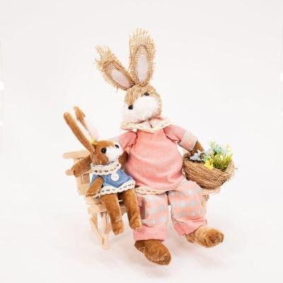 Coelha De Páscoa Com Filhote Sentados Enfeite Decorativo 30cm