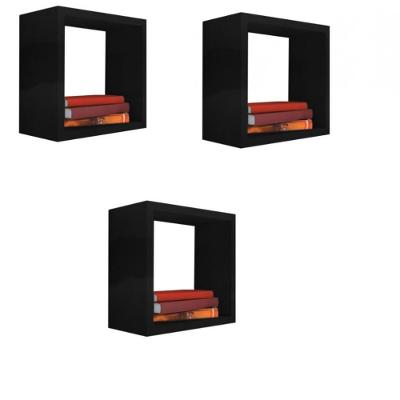 Kit 3 Nicho Decorativo 40x40x15 Cm Preto Em Mdf [f031]